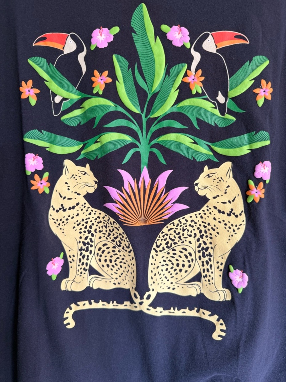 Tropical Leopard & Toucan Graphic Tee in Black